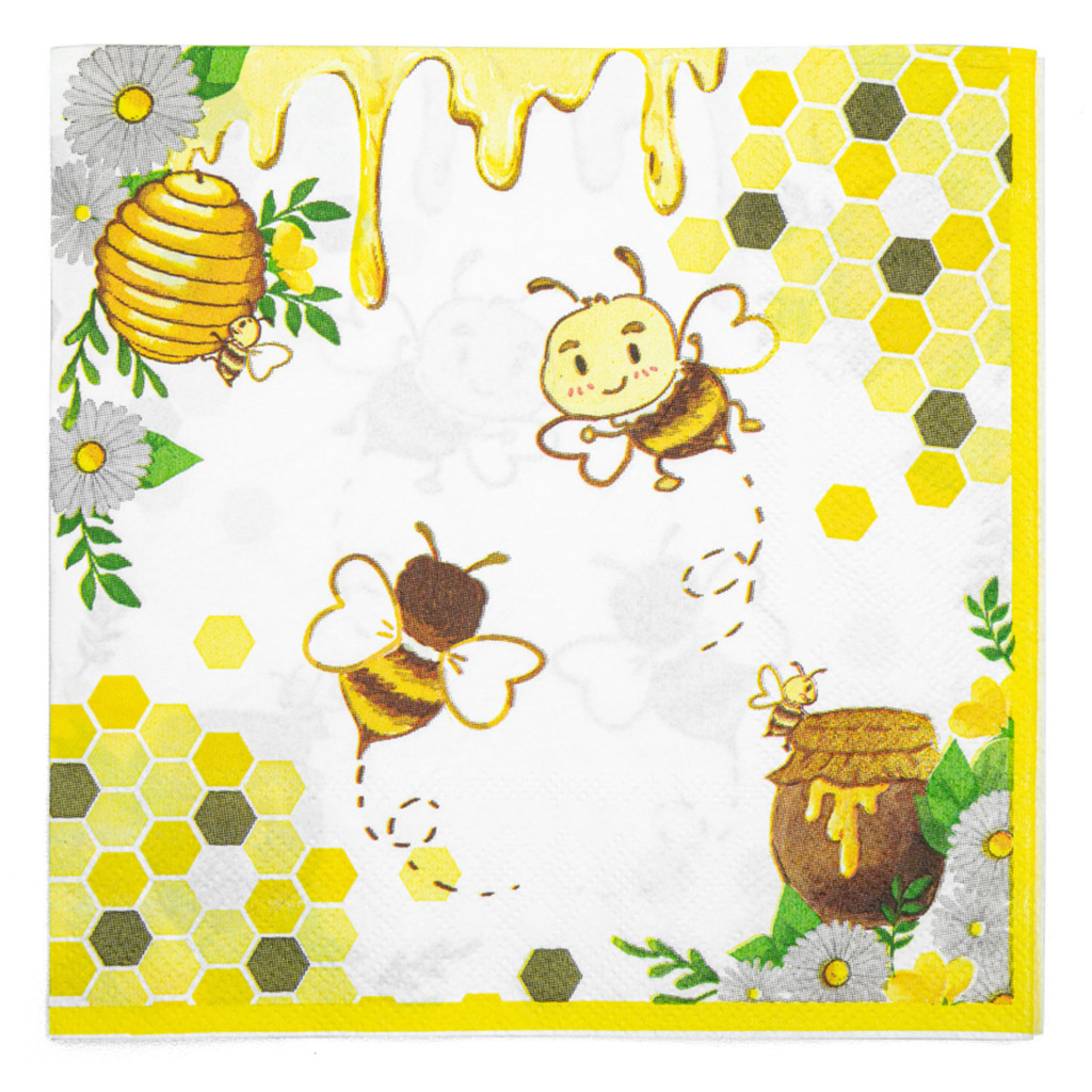 Papier-Servietten „Biene mit Honig und Waben“ – 20 Stück