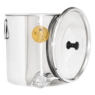 Abfüllkübel 25 kg aus Rostfrei-Quetschhahn Mellarius