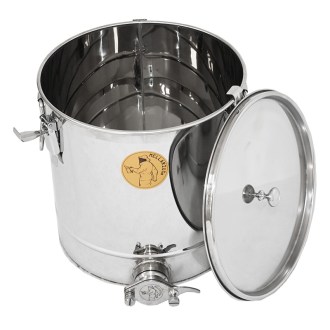 Abfüllkübel 25 kg aus Rostfrei-Quetschhahn und Spannverschlüssen Mellarius