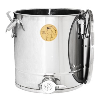 Abfüllkübel 25 kg aus Rostfrei-Quetschhahn und Spannverschlüssen Mellarius