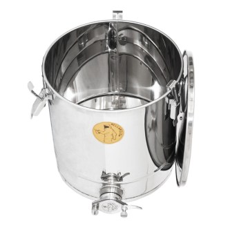 Abfüllkübel 25 kg aus Rostfrei-Quetschhahn und Spannverschlüssen Mellarius