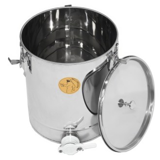 Abfüllkübel 35 kg aus Edelstahl und drei Spannverschlüssen Mellarius