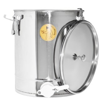 Abfüllkübel 35 kg aus Edelstahl und drei Spannverschlüssen Mellarius