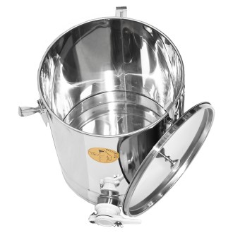 Abfüllkübel 35 kg aus Edelstahl und drei Spannverschlüssen Mellarius