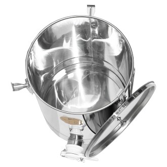 Abfüllkübel 35 kg aus Edelstahl und drei Spannverschlüssen Mellarius