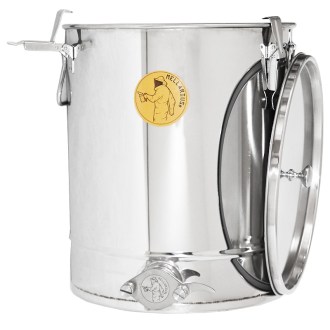 Abfüllkübel 35 kg aus Rostfrei-Quetschhahn und Spannverschlüssen Mellarius