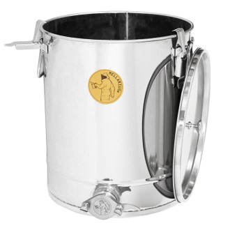 Abfüllkübel 35 kg aus Rostfrei-Quetschhahn und Spannverschlüssen Mellarius