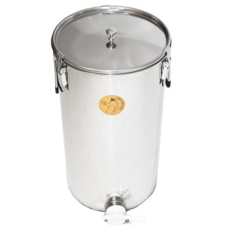 Abfüllkübel 50 kg aus Edelstahl und drei Spannverschlüssen Mellarius