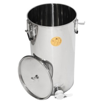 Abfüllkübel 50 kg aus Edelstahl und drei Spannverschlüssen Mellarius