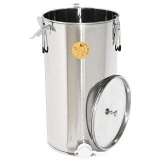 Abfüllkübel 50 kg aus Edelstahl und drei Spannverschlüssen Mellarius