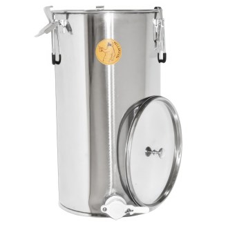Abfüllkübel 50 kg aus Edelstahl und drei Spannverschlüssen Mellarius