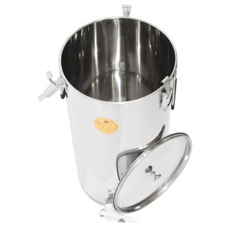 Abfüllkübel 50 kg aus Edelstahl und drei Spannverschlüssen Mellarius