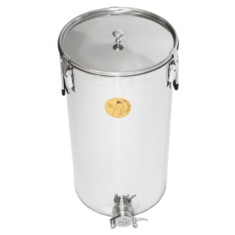 Abfüllkübel 50 kg aus Rostfrei-Quetschhahn und Spannverschlüssen Mellarius