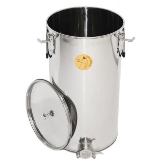 Abfüllkübel 50 kg aus Rostfrei-Quetschhahn und Spannverschlüssen Mellarius