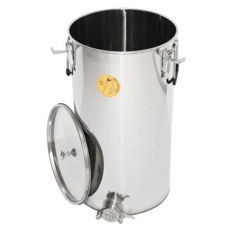 Abfüllkübel 50 kg aus Rostfrei-Quetschhahn und Spannverschlüssen Mellarius