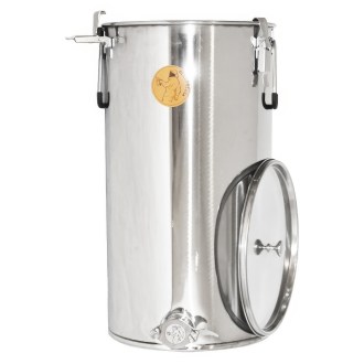 Abfüllkübel 50 kg aus Rostfrei-Quetschhahn und Spannverschlüssen Mellarius