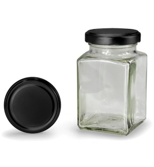 Vierkantglas mit schwarzem Deckel 260 ml (TO 58)