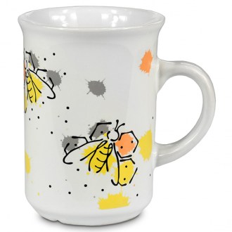 Keramik Tasse weiß mit modernem Bienenmotiv
