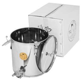 Abfüllkübel 25 kg Mellarius MaxiLine aus Edelstahl und vier Spannverschlüssen