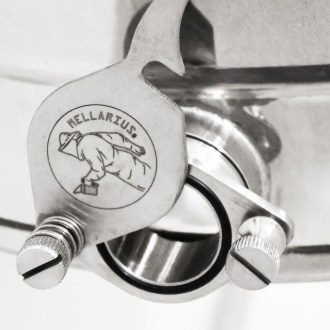 Abfüllkübel 50 kg aus Rostfrei-Quetschhahn und Spannverschlüssen Mellarius