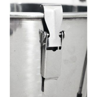 Abfüllkübel 50 kg aus Rostfrei-Quetschhahn und Spannverschlüssen Mellarius