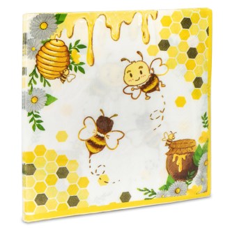 Papier-Servietten „Biene mit Honig und Waben“ – 20 Stück