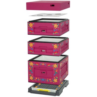 Dadant OPTIMA Bienenstock, lackiert (dunkelrosa), Druck - Blumen, entfaltet